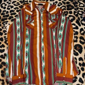 Wrangler Retro Orange and Green Western Shirt